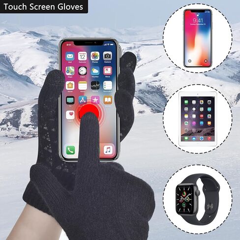 Men Winter Beanie Hat Touchscreen Gloves Scarf Set Warm Fleece Lined in Kuwait