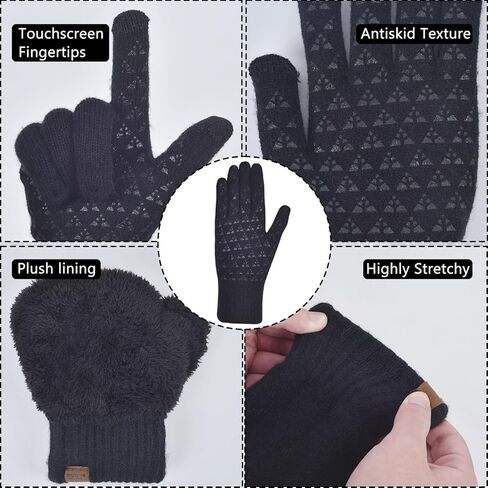 Men Winter Beanie Hat Touchscreen Gloves Scarf Set Warm Fleece Lined in Kuwait