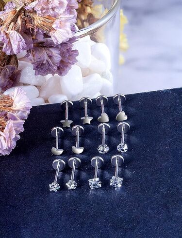 Vsnnsns 20G 18G 16G Push in Lip Rings Stainless Surgical Steel Labret Jewelry Monroe Lip Rings Nail Cartilage Tragus Helix Earrings Studs Nose Ring Medusa Piercing Jewelry For Women Men 6 Pairs in Saudi Arabia