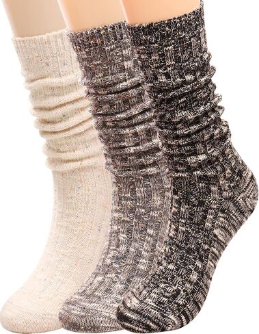 Galsang Women's Vintage Knit Cotton Slouch Boot Socks Casual Crew Socks,Thick Knit Wool Socks Gift Socks,Size 5-10,#B65 in Saudi Arabia