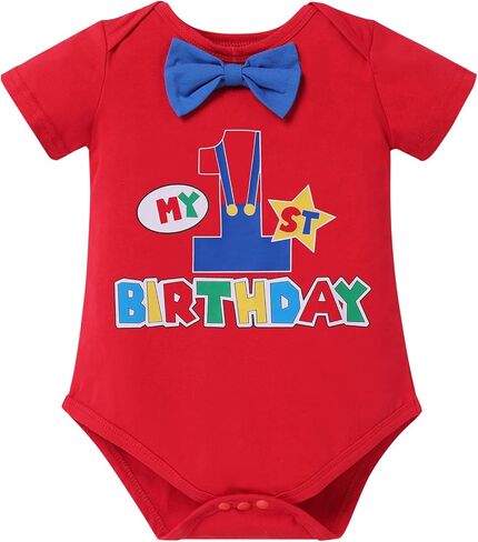 ODASDO Baby Boy Nautical/Circus Themed 1st Birthday Outfit Cake Smash Romper Shorts Suspenders Hat Set 4PCS in Kuwait