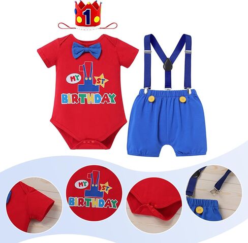 ODASDO Baby Boy Nautical/Circus Themed 1st Birthday Outfit Cake Smash Romper Shorts Suspenders Hat Set 4PCS in Kuwait
