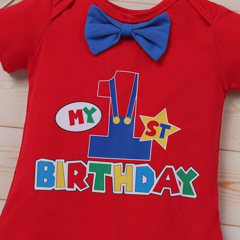 ODASDO Baby Boy Nautical/Circus Themed 1st Birthday Outfit Cake Smash Romper Shorts Suspenders Hat Set 4PCS in Kuwait