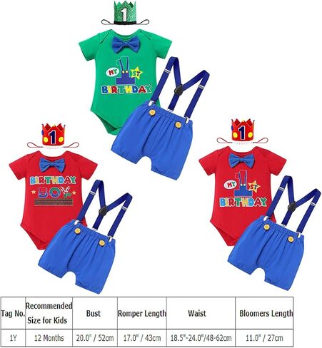 ODASDO Baby Boy Nautical/Circus Themed 1st Birthday Outfit Cake Smash Romper Shorts Suspenders Hat Set 4PCS in Kuwait