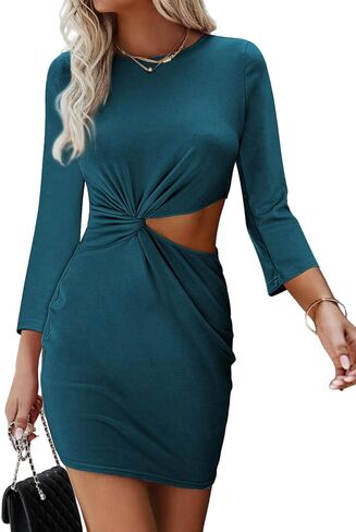 فساتين VISON IRIS للنساء 2023 فستان غير رسمي بياقة دائرية وعقدة ملتوية وأكمام 3/4 فستان نسائي للخريف فساتين ضيقة للعمل in Kuwait