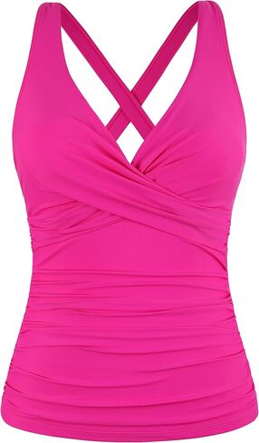 coastal rose Women's Underwire Tankini Top Ruched Tummy Control Bathing Suits for Large Bust Twist V Neck Swim Top Only in Kuwait