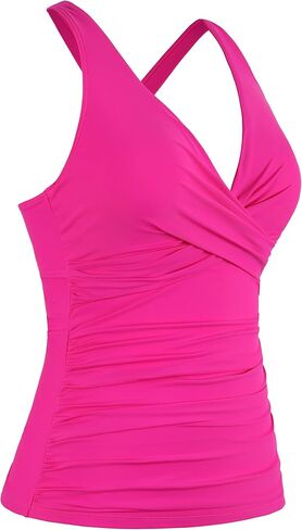 coastal rose Women's Underwire Tankini Top Ruched Tummy Control Bathing Suits for Large Bust Twist V Neck Swim Top Only in Kuwait