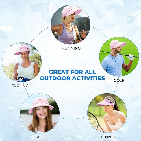 قبعة Sukeen Cooling Visor للنساء والرجال، قبعة شمسية 2 في 1 بسحاب مع حماية من الأشعة فوق البنفسجية للرياضات الخارجية والجولف والسفر والتنس والشاطئ in Kuwait
