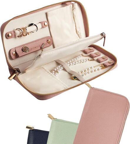 Travel Jewelry Organizer Case - for Tangle-Free Necklaces, Earrings, Rings, Bracelets Storage, Travel Essentials, Fashion Portable Jewelry Travel bags for Women - Medium Macaron Green in Kuwait