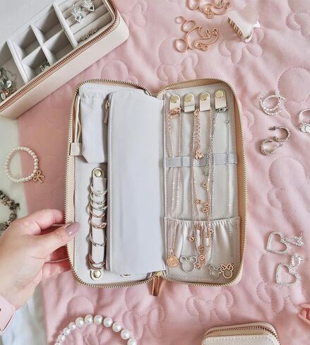 Travel Jewelry Organizer Case - for Tangle-Free Necklaces, Earrings, Rings, Bracelets Storage, Travel Essentials, Fashion Portable Jewelry Travel bags for Women - Medium Macaron Green in Kuwait
