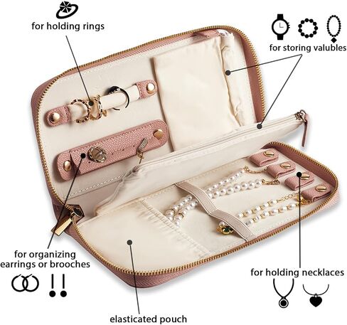 Travel Jewelry Organizer Case - for Tangle-Free Necklaces, Earrings, Rings, Bracelets Storage, Travel Essentials, Fashion Portable Jewelry Travel bags for Women - Medium Macaron Green in Kuwait