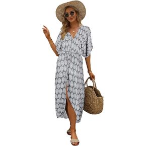 Hount Women's Swimsuit Beach Cover Up Tie Dye Open Front Long Kimono Bikini Beachwear Bathing Suit Coverups with Belt in Kuwait