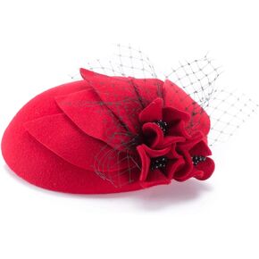 Womens Socialite Flower Black Pearl Wool Felt Fascinator Pillbox Tilt Hat A044