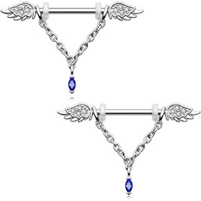 Melighting 14G حلقات الحلمة سلسلة الحلمة ثقب المجوهرات للنساء الجراحية الصلب 316L أجنحة الحلمة الحديد واضح تشيكوسلوفاكيا الأزرق جوهرة استرخى الحلمة مجوهرات ثقب الجسم المجوهرات in Saudi Arabia