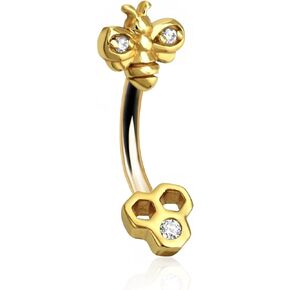 مجوهرات بيرسينج من روك 16 غرام من الستانلس ستيل بتصميم نحلة، اقراط باربل منحنية للنساء 16 غرام 316L مجوهرات الجسم زركونيا مكعب لا تسبب الحساسية، ستانلس ستيل زركونيا مكعب زركونيا مكعب, زركونيا مكعب من in Kuwait