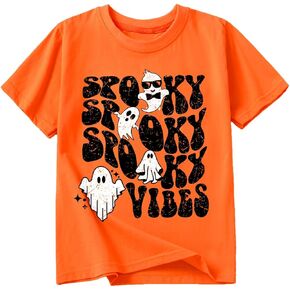 Toddler Boys Girls Halloween Shirt Skeleton Ghost T-Shirts Boo Tees Spooky Tops Short Sleeve 2-12 Years
