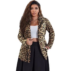 WDIRARA Women's Plus Size Leopard Print Lapel Collar One Button Party Club Blazer in Saudi Arabia