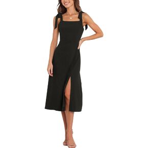 Tankaneo Womens Elegant Square Neck Bridesmaid Dresses Split Mid Formal Dress Cocktail Party Dress for Wedding Guest