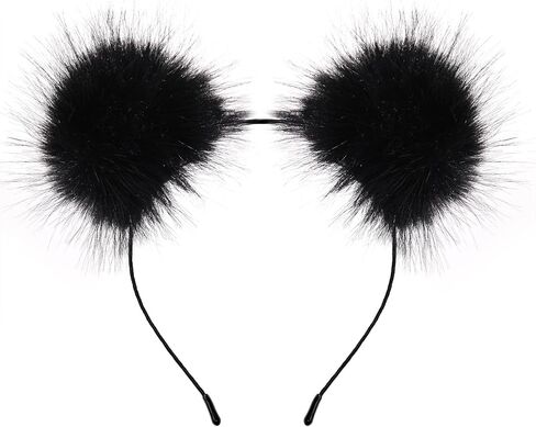 VOGUEKNOCK Ear Headband Rainbow Fluffy Ball Hair Loop Costume Pompom Ball Rabbit Ear Headband Fur Hair Jewelry (Rainbow) in Saudi Arabia
