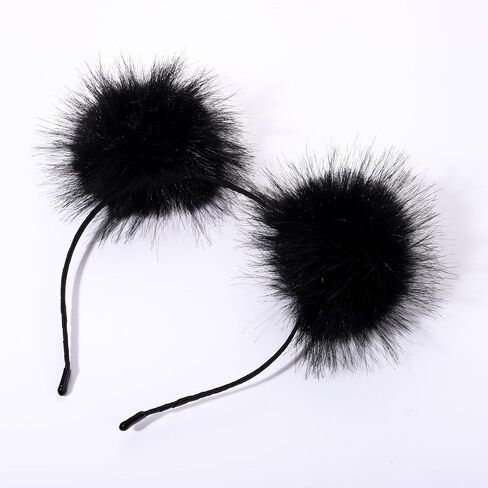 VOGUEKNOCK Ear Headband Rainbow Fluffy Ball Hair Loop Costume Pompom Ball Rabbit Ear Headband Fur Hair Jewelry (Rainbow) in Saudi Arabia