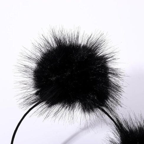 VOGUEKNOCK Ear Headband Rainbow Fluffy Ball Hair Loop Costume Pompom Ball Rabbit Ear Headband Fur Hair Jewelry (Rainbow) in Saudi Arabia
