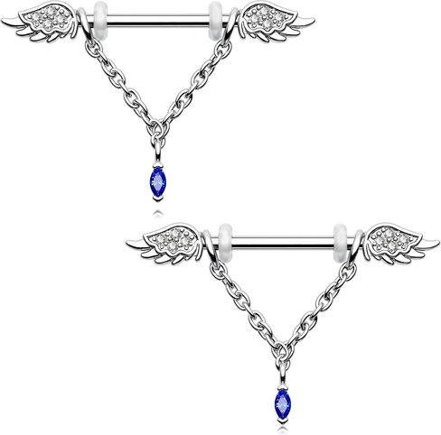 Melighting 14G حلقات الحلمة سلسلة الحلمة ثقب المجوهرات للنساء الجراحية الصلب 316L أجنحة الحلمة الحديد واضح تشيكوسلوفاكيا الأزرق جوهرة استرخى الحلمة مجوهرات ثقب الجسم المجوهرات in Saudi Arabia