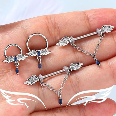 Melighting 14G حلقات الحلمة سلسلة الحلمة ثقب المجوهرات للنساء الجراحية الصلب 316L أجنحة الحلمة الحديد واضح تشيكوسلوفاكيا الأزرق جوهرة استرخى الحلمة مجوهرات ثقب الجسم المجوهرات in Saudi Arabia