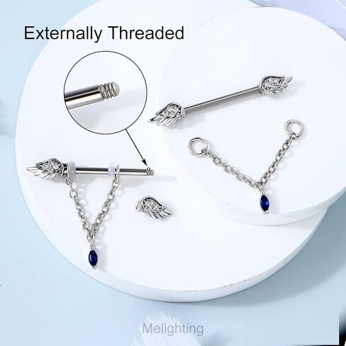 Melighting 14G حلقات الحلمة سلسلة الحلمة ثقب المجوهرات للنساء الجراحية الصلب 316L أجنحة الحلمة الحديد واضح تشيكوسلوفاكيا الأزرق جوهرة استرخى الحلمة مجوهرات ثقب الجسم المجوهرات in Saudi Arabia