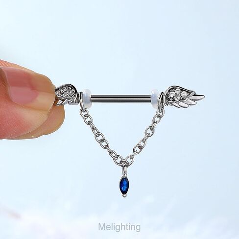 Melighting 14G حلقات الحلمة سلسلة الحلمة ثقب المجوهرات للنساء الجراحية الصلب 316L أجنحة الحلمة الحديد واضح تشيكوسلوفاكيا الأزرق جوهرة استرخى الحلمة مجوهرات ثقب الجسم المجوهرات in Saudi Arabia