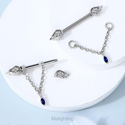Melighting 14G حلقات الحلمة سلسلة الحلمة ثقب المجوهرات للنساء الجراحية الصلب 316L أجنحة الحلمة الحديد واضح تشيكوسلوفاكيا الأزرق جوهرة استرخى الحلمة مجوهرات ثقب الجسم المجوهرات in Saudi Arabia
