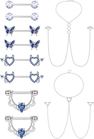 JOERICA 14G Stainless Steel Nipple Rings for Women CZ Butterfly Heart Nipple Rings with Choker Necklace Nipple Barbell Body Piercing Jewelry in Kuwait