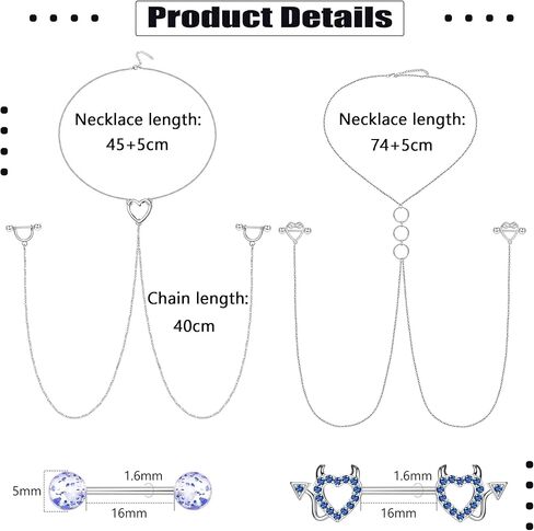 JOERICA 14G Stainless Steel Nipple Rings for Women CZ Butterfly Heart Nipple Rings with Choker Necklace Nipple Barbell Body Piercing Jewelry in Kuwait