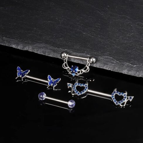 JOERICA 14G Stainless Steel Nipple Rings for Women CZ Butterfly Heart Nipple Rings with Choker Necklace Nipple Barbell Body Piercing Jewelry in Kuwait