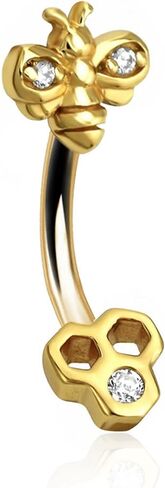 مجوهرات بيرسينج من روك 16 غرام من الستانلس ستيل بتصميم نحلة، اقراط باربل منحنية للنساء 16 غرام 316L مجوهرات الجسم زركونيا مكعب لا تسبب الحساسية، ستانلس ستيل زركونيا مكعب زركونيا مكعب, زركونيا مكعب من in Kuwait