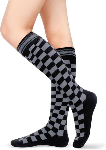 Benefeet Sox Womens Girls Knee High Socks Novelty Argyle Checkered Football Cotton Long Tube Socks in Kuwait