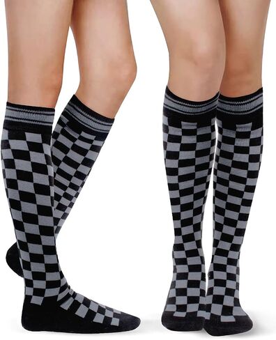 Benefeet Sox Womens Girls Knee High Socks Novelty Argyle Checkered Football Cotton Long Tube Socks in Kuwait