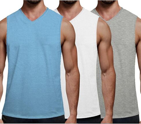 COOFANDY Men's 3 Pack Workout Tank Tops Gym Sleeveless Shirts V Neck Bodybuilding Muscle Tee Shirt in Kuwait
