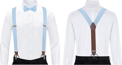 Jacob Alexander Men's Solid Fabric Suspenders Braces Convertible Leather Ends and Clips Y-Back in Kuwait