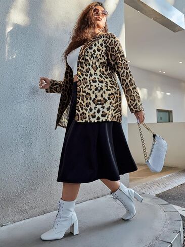 WDIRARA Women's Plus Size Leopard Print Lapel Collar One Button Party Club Blazer in Saudi Arabia