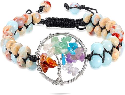Top Plaza 7 Chakra Tree of Life Bracelets Healing Crystals Stone Beads Bracelets Natural Reiki Gemstone Adjustable Bracelets for Women Men Yoga Meditation Jewelry Birthday Gifts in Saudi Arabia