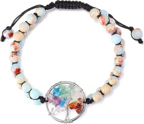 Top Plaza 7 Chakra Tree of Life Bracelets Healing Crystals Stone Beads Bracelets Natural Reiki Gemstone Adjustable Bracelets for Women Men Yoga Meditation Jewelry Birthday Gifts in Saudi Arabia