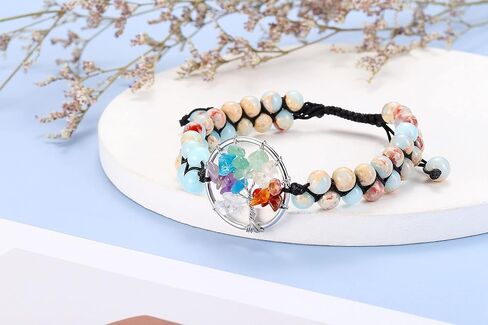 Top Plaza 7 Chakra Tree of Life Bracelets Healing Crystals Stone Beads Bracelets Natural Reiki Gemstone Adjustable Bracelets for Women Men Yoga Meditation Jewelry Birthday Gifts in Saudi Arabia