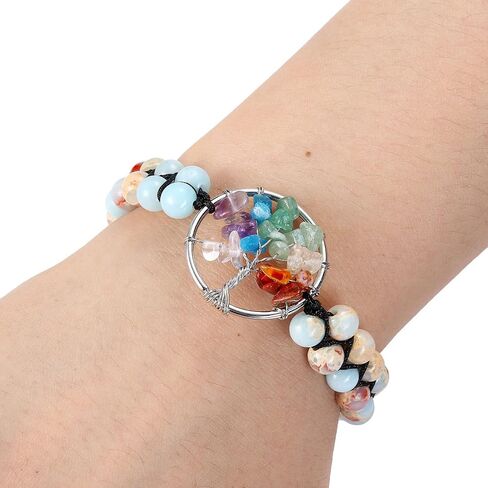 Top Plaza 7 Chakra Tree of Life Bracelets Healing Crystals Stone Beads Bracelets Natural Reiki Gemstone Adjustable Bracelets for Women Men Yoga Meditation Jewelry Birthday Gifts in Saudi Arabia