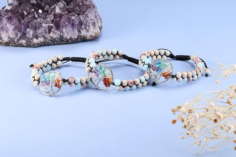 Top Plaza 7 Chakra Tree of Life Bracelets Healing Crystals Stone Beads Bracelets Natural Reiki Gemstone Adjustable Bracelets for Women Men Yoga Meditation Jewelry Birthday Gifts in Saudi Arabia