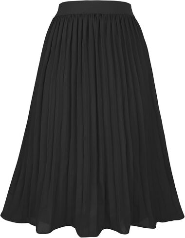 Womens High Waist Pleated Skirt Chiffon Midi Skirts for Women Swing Maxi A Line Skirt Elastic Flare Skirts in Saudi Arabia