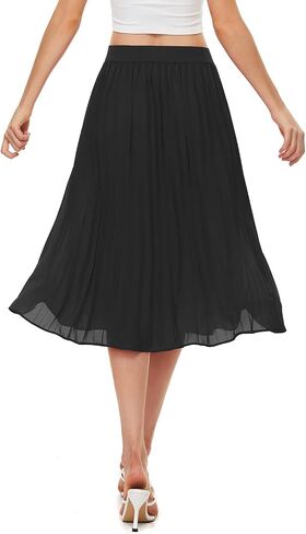 Womens High Waist Pleated Skirt Chiffon Midi Skirts for Women Swing Maxi A Line Skirt Elastic Flare Skirts in Saudi Arabia