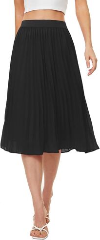Womens High Waist Pleated Skirt Chiffon Midi Skirts for Women Swing Maxi A Line Skirt Elastic Flare Skirts in Saudi Arabia
