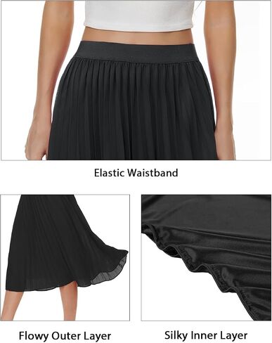 Womens High Waist Pleated Skirt Chiffon Midi Skirts for Women Swing Maxi A Line Skirt Elastic Flare Skirts in Saudi Arabia