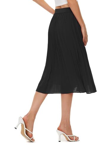 Womens High Waist Pleated Skirt Chiffon Midi Skirts for Women Swing Maxi A Line Skirt Elastic Flare Skirts in Saudi Arabia