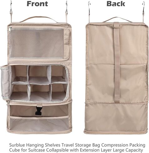 Surblue Hanging Shelves Travel Compression Packing Cube for Carry-on Luggage Suitcase Collapsible Transformable Garment Closet Organizers Large Capacity, Lightgrey, XL in Kuwait